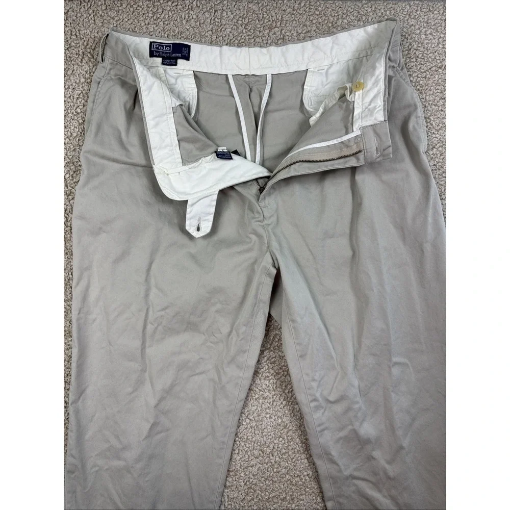 Polo Ralph Lauren Mens Andrew Pant Beige Pleated Cotton Chino Dress Pants 38x30